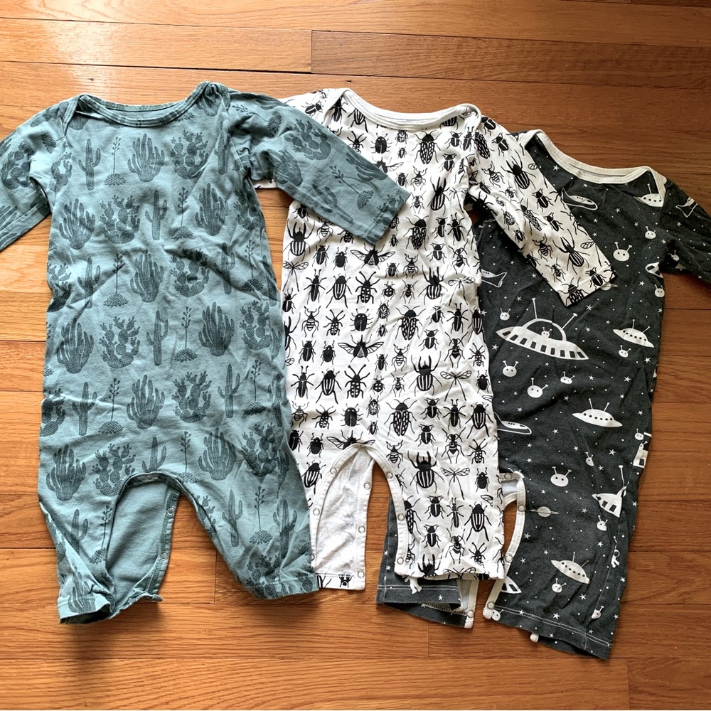 Set of 3 : Winter Water Factory Baby Long Sleeve Rompers : Aliens, Cacti, Bugs